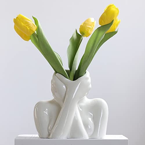 Yundxi Keramik Gesicht Vase Blumenvase Minimalistischen Stil Keramikvasen für Home Office Dekor