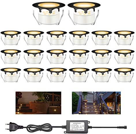 YZGWZLD Bodeneinbaustrahler LED 20 Stück LED-Terrassen Einbaustrahler, IP67 wasserdicht Warmweiß Ø45mm Deckenstrahler Außenleuchten für Küchentreppe Balkon Terrasse Garten Holzbrücke