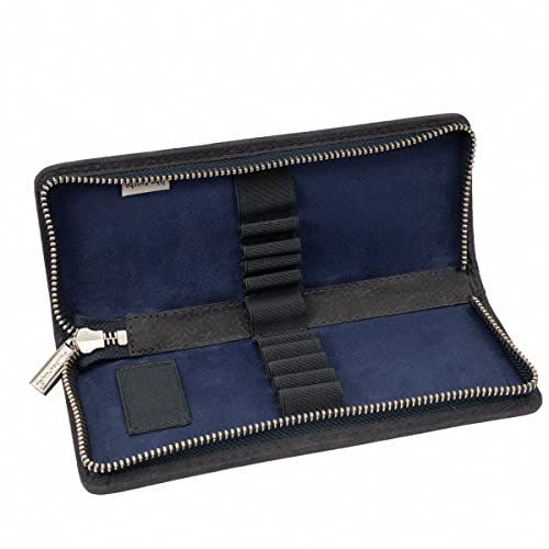 Jahn-Tasche Exklusives Federmäppchen Stifte-Etui, Größe M, aus Büffel-Leder, Blau-Schwarz, 012