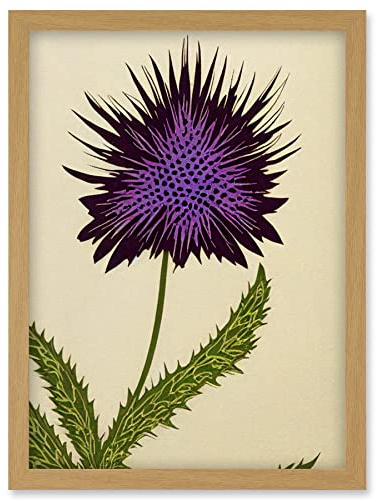 Wee Blue Coo Stylized Modern Purple Scottish Thistle Flower Illustration Artwork Framed Wall Art Print A4
