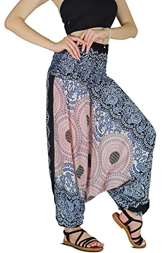 Your Cozy Haremshose für Damen, Hippie-Boho-Kleidung, Mc Hammer-Hose, Overall, lässig, locker, Strand, Jogginghose, Bequeme, Weite Boho-Yoga-Hose (Peach Sunflower_S)