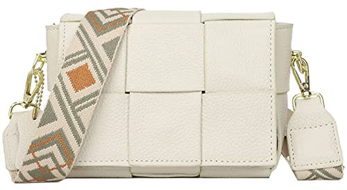 EINYNIUER Leder Crossbody Bag Damen Moderne Taschen mit breitem Schultergurt Umhängetasche Kleine Weiß Mode-Multi-Pocket-Tasche mit austauschbaren Schultergurten…