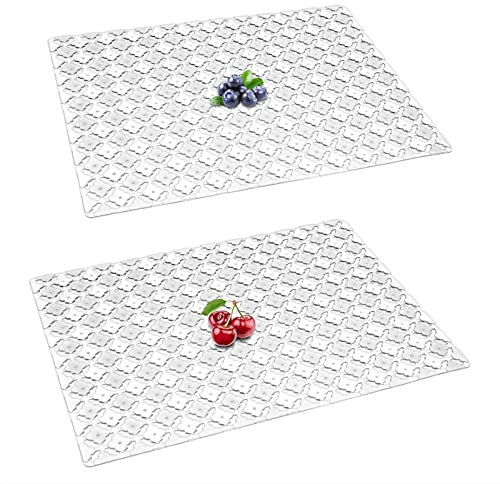 Qulable 2 Stück Spülbeckenmatten für den Boden der Küchenspüle – PVC-Spülbeckenschutz für Edelstahlspülen, verstellbarer Spülbeckenschutz, kariertes Muster, 30.8x30.7 cm (11.8x15.7 cm) (transparent)