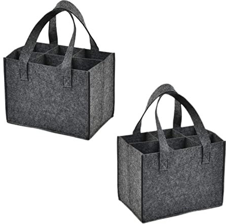2 Piezas Bolsas de Fieltro para Botellas Bolsa de Vino con Asa 6 Compartimentos Bolsa Portabotellas Vino Lavable Reutilizables para Botella con 6 Divisores Separados