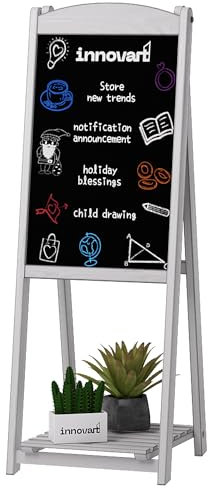 INNOVART Magnetisches A-Kreidetafel-Schild, Bürgersteig-Schild, 114,3 x 43,2 cm, mit Ausstellungsregal, freistehende Kreidetafel-Staffelei, Sandwich-Kreidetafel für Restaurant, Geschäft, Hochzeit oder