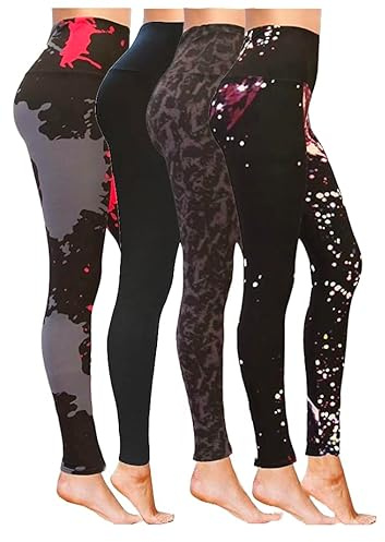 Luxleg High Waisted Stretchy Squat Proof Ankle Length Comfortable Leggings Packs(XXL, 4 Pack(Galaxy, Splash, Vakko, Black)