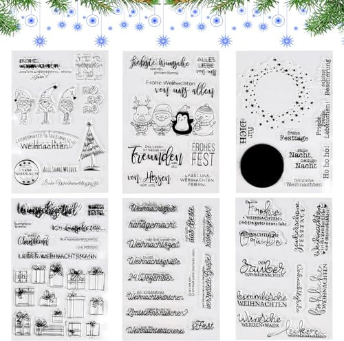 FGen Weihnachtsstempel, 6 Blätter Clear Stamp Weihnachten, Frohe Weihnachten Stempel, Silikonstempel Winter, Clear Stempel Set für DIY Bullet Journal Scrapbooking Fotoalbum (Zwerg)