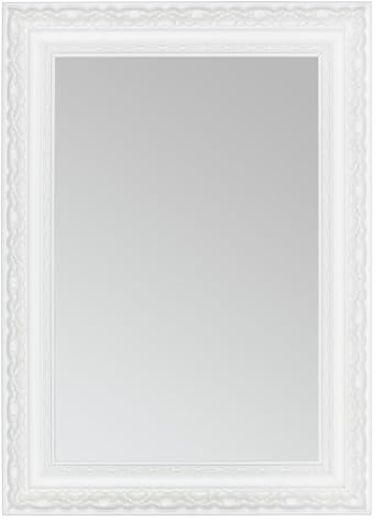 CLAMARO OTTO Specchio da parete antico 40x50 cm con cornice | Bianco opaco | Specchio vintage shabby chic in stile barocco con cornice in legno | Specchio barocco incluso di supporto in metallo e