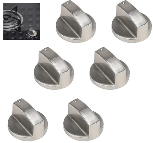 Vexquivera 6PCS Gas Stove Knob Universal Cooker Knobs Replacement Gas Stove Gas Hob Cover Practical Replacement Knobs Adaptors Oven Cooking Surface Gas Stove Oven Cooktop Buttons(Silver)