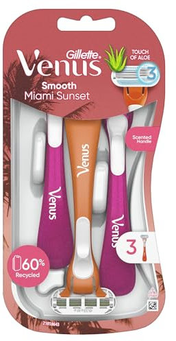 Gillette Venus Miami Sunset Smooth Sensitive Einwegrasierer für Damen mit Aloe Vera, 3 Stück
