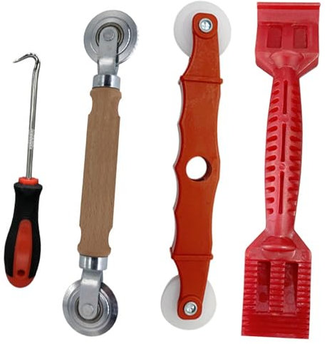GIONAR Set di 4 pezzi di estrattori per paletti, finestre e zanzariere, di alta qualità con ruote in nylon, ganci in gomma, accessori per protezione dagli insetti e guarnizione per finestre