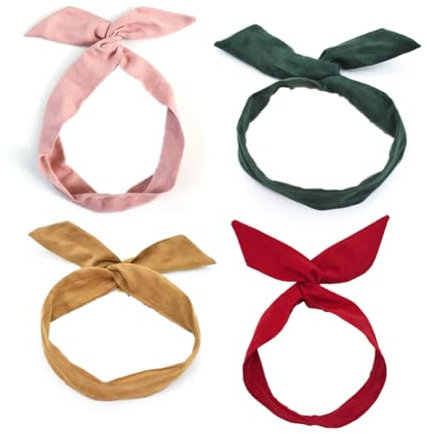4PCS Solid Color Wired Hair Tie Twist Bow Headband Rabbit Ear Wire Hairbands Wired Headbands Yoga Head Wraps Hair Holder Accessory For Women And Girls