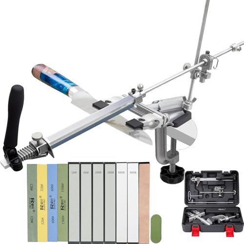 Lehwoik Messerschärfer Profi, RX-009 Messerschärfsystem, 360° Flip Drehung mit festem Winkel, Präzise Slider, Küchenchef Messerschärfer Set mit 2 Wasserstein + 4 Diamantsteine + Polierkit