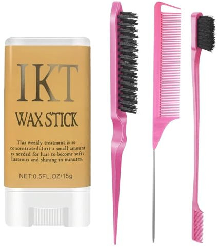 Hair Wax Stick & Slick Back Hair Brush Set, Edge Control Styling Brush Hair Finishing Stick for Smoothing Flyaways, Non-greasy Long-Lasting Hair Mascara Gel Accessories for Women, Teen Girls
