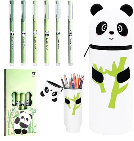 Byhsoep Panda Trousse, avec 6 Stylo Gomme, Trousse 2 en 1 en Silicone Souple Panda, Trousse Kawaii Fille Panda, Papeterie Kawaii, Fournitures Scolaires/De Bureau à Domicile