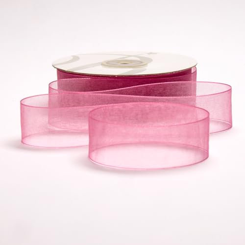 BARATTI Nastro Organza 25mm x 50m Decorativo in Poliestere Trasparente, Per Bomboniere, Regali, Feste, Fai da Te, Matrimonio, Compleanno, Artigianato, Natale, Decorazioni (Rosa Antico)