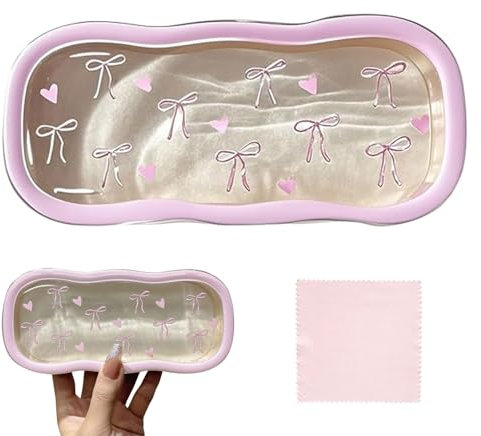 BelleVive Glasses Case Hard Shell, Clear Glasses Case, Glasses Case with Pink Bow, Holder for Sunglasses and Reading Glasses, Portable Glasses Case suitable for most Glasses