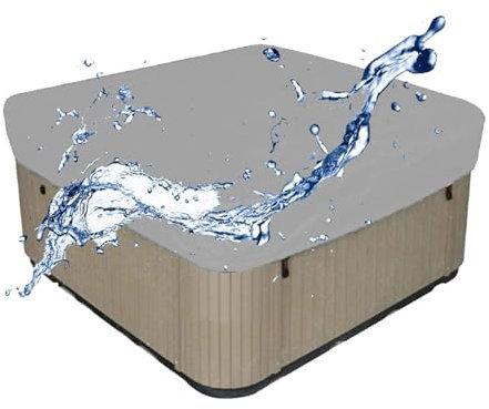 DFANCE Cubierta Cuadrada Protectora para Jacuzzi Exterior,Impermeable y Resistente Al Sol,210D Oxford Tela Cubierta para Jacuzzi con Cordón Ajustable(Size:218 * 218 * 30cm,Color:Silver)