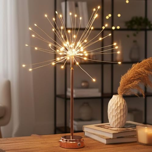 Luci da tavolo fuochi d'artificio, mini luci da tavolo Starburst per Natale, lampada decorativa a LED per feste festive, illuminazione d'accento da tavolo in stile dente di leone (calda B)