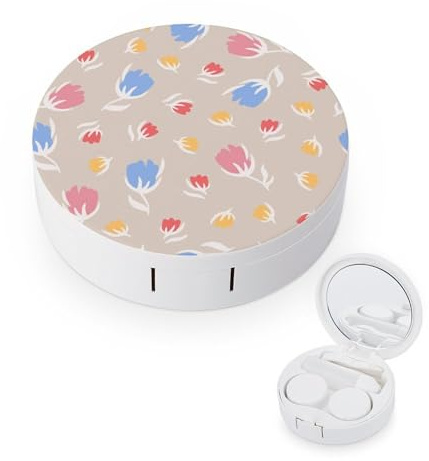 fkgvwo Contact Lens Case Blue Pink Flowers Contact Lens Box Travel Kit Portable for Travel & Home