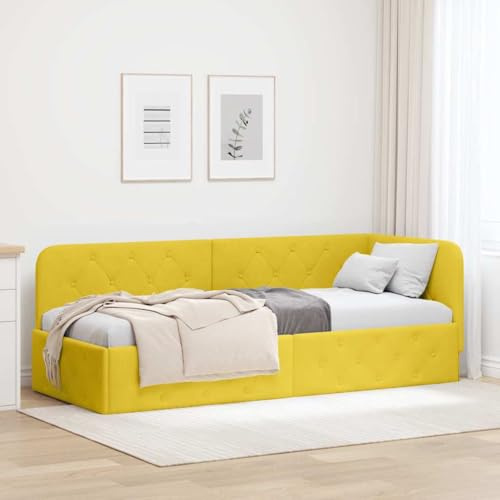 QJBSAVVA Eckbett 80x200 cm Gelb Samt L-Design 204x84x72 cm 140 kg Bett & Sofa
