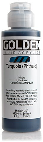 Or 0002390-4 4 oz - 118ml - Fluid Peinture acrylique Color Paint Bottle - Turquoise - Phthalo -