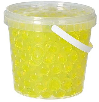 trendfinding 1 Liter Eimer aus Kunststoff mit Deckel Deko Hydro Wasser Perlen Kugeln künstliche Blumenerde Aquaperls Aqualinos zum Dekorieren Ø 1,5 bis 2,5 cm (Gelb)