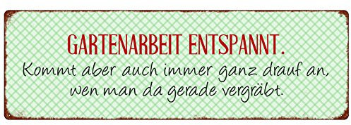 Interluxe Metallschild Blech GARTENARBEIT ENTSPANNT witziger Spruch Schild aus Metall Shabby Lustig Garten