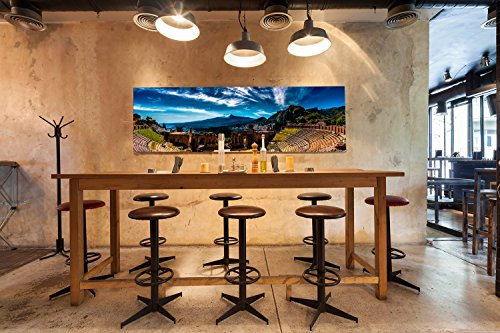 Ökologisches Bild aus Karton mit bedruckten Kanten, antikes Theater von Taormina und dem Berg ETNA, verschiedene Maße 90 x 30 cm, Raumdekoration, mehrfarbig, elegantes Design