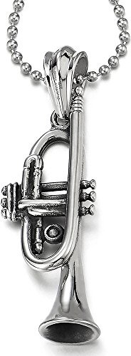 COOLSTEELANDBEYOND Trompete Anhänger Edelstahl Halskette für Herren Damen mit 75cm Stahl Kugelkette