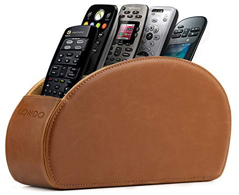 Londo Soporte de Control Remoto con 5 Bolsillos - Almacene Mandos de DVD,Blu-Ray,TV,Roku o Apple TV - Cuero PU con Forro de Ante - Almacenamiento Compacto y Delgado para Sala de Estar o Dormitorio