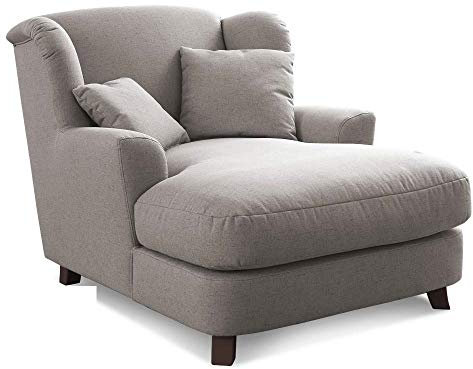 Cavadore XXL-Sessel Assado / Großer Polstersessel mit Holzfüßen und großer Sitzfläche / Inkl. 2 Zierkissen / 109 x 104 x 145 / Flachgewebe Hellgrau