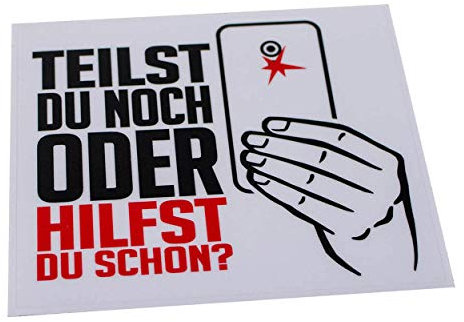 FIRE & FIGHT Streetwear TEILST DU NOCH ODER HILFST DU SCHON Aufkleber 12 x 14 cm schwarz/rot