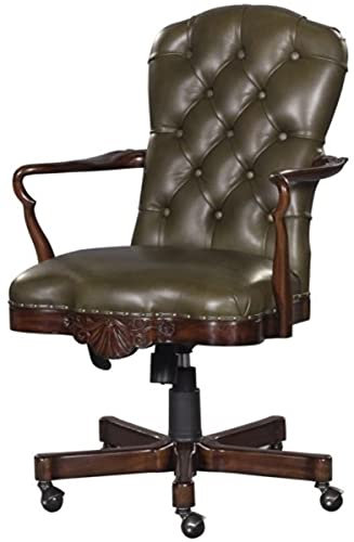 Casa Padrino Luxus Echtleder Bürostuhl Braun/Grün 63 x 68 x H. 102 cm - Luxus Drehstuhl
