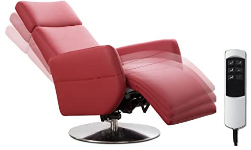 Cavadore TV-Sessel Cobra / Fernsehsessel mit 2 E-Motoren und Akku / Relaxfunktion, Liegefunktion / Ergonomie M / 71 x 110 x 82 / Echtleder Rot