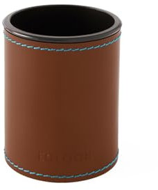 eglooh - Orfeo Deluxe - Schreibtisch rund Stiftehalter Design aus Leder Orange Braun cm 7,8 x 7,8 H.9,5 - Blaue Nähte im Kontrast dazu und starke Struktur - Made in Italy