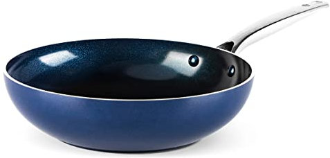 Blue Diamond Cookware Diamantstruktur Keramik Antihaft, 28 cm Wokpfanne, PFAS-frei, Induktion, spülmaschinenfest, backofenfest, Blau