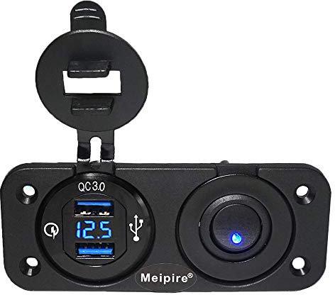 Meipire QC 3.0 pannello con presa USB 12 V/24 V, Quick Charge 3.0 Caricabatteria da auto da incasso, presa impermeabile per accendisigari, per moto, barca, camion, roulotte, ATV
