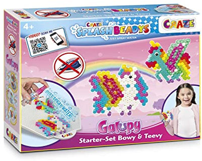 Craze Splash BEADYS Galupy Starter Set Bügelperlen ohne Bügeln Steckperlen zum Basteln Wasserperlen Kinder mit Pferde Schablone Glitzer Bügelperlen 20630