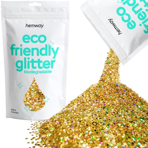 Hemway Eco Friendly Biodegradable Glitter - Gold Holographic | Extra Chunky Plant-Based Metallic Flakes for Arts & Resin Crafts | Bio Supplies for Festival, Hair, Face, Body & Nail Art | 100 g