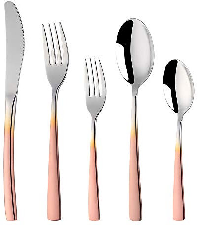 Buyer Star Gradient Rose Gold Silverware Set 20 Pezzi Metallo Acciaio Inox Posate Set Riutilizzabile Dinnerware Posate Set
