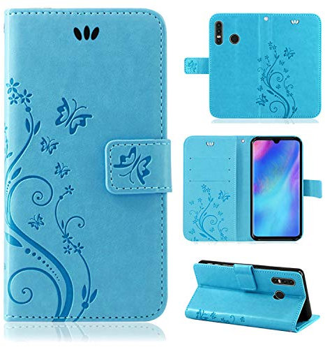 Hülle Kompatibel mit Huawei P30 Lite | Klapphülle Schutzhülle mit Kartenfächer Kompatibel für P30 Lite | Magnetverschluss Klapphülle | Blau