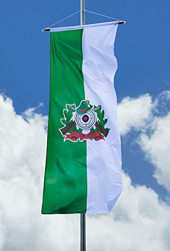 Deitert Schützenfahne mit Schützenlogo grün weiß – 80x200 cm Bannerfahne mit traditionellem Schützenwappen, Schützenflagge aus reißfestem Polyester, mit Doppelsicherheitsnaht gesäumt