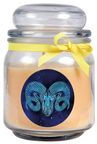 HS Candle Sternzeichen Duftkerze Vanille im Bonbonglas (Widder) - viele Motive zur Auswahl, 500g - Brenndauer bis zu 70 Std - Aries