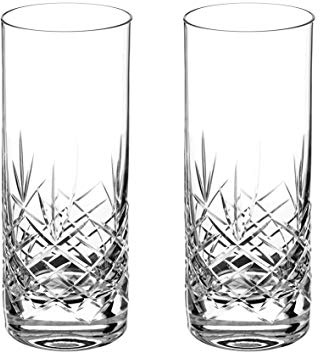 DIAMANTE Water Glasses Crystal Long Drink Hi Balls Pair with ‘Blenheim’ Collection Hand Cut Design - Set of 2