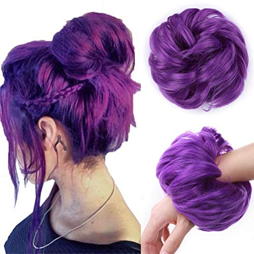 Hair Extensions Haarverlängerung Haarteil Haargummi Hochsteckfrisuren Voluminös Unordentlicher Dutt Gewellt Wavy wie Echthaar Lila