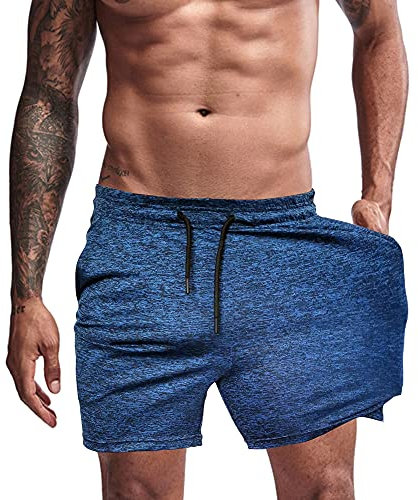 Agilelin Herren Sporthose,Training Kurze mit Tasche,Quick Dry Laufhose (Blau/XL)