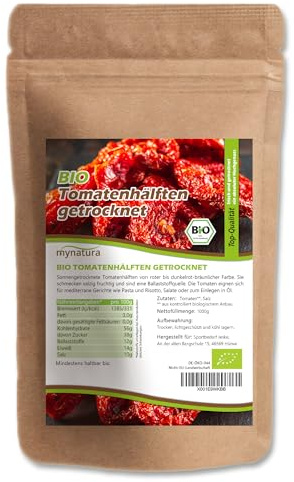 Mynatura Bio Tomatenhälften getrocknet I Tomaten halbiert I Sonnengetrocknet I Pflanzlich I Naturprodukt I Salat-Tomaten I Beutel (1000g)