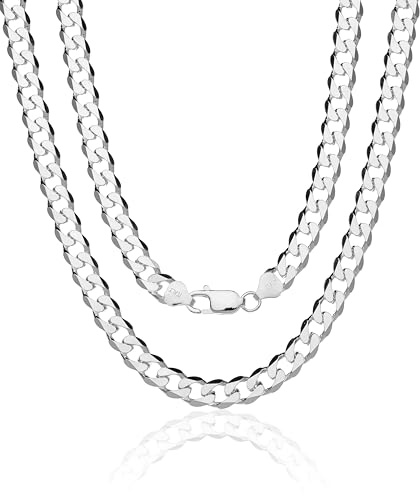 AKA Gioielli® - Panzerkette Cuban Link Chain 8mm 925 Sterling Silber - Herren Damen Halskette Längen: 50 55 60 70 cm