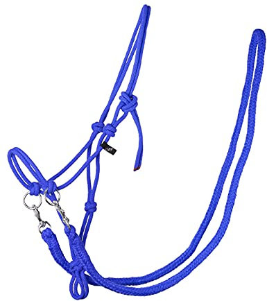 QHP Knotenhalfter mit Zügeln robustes 10 mm dickes Seil (Warmblut, Kobaltblau)